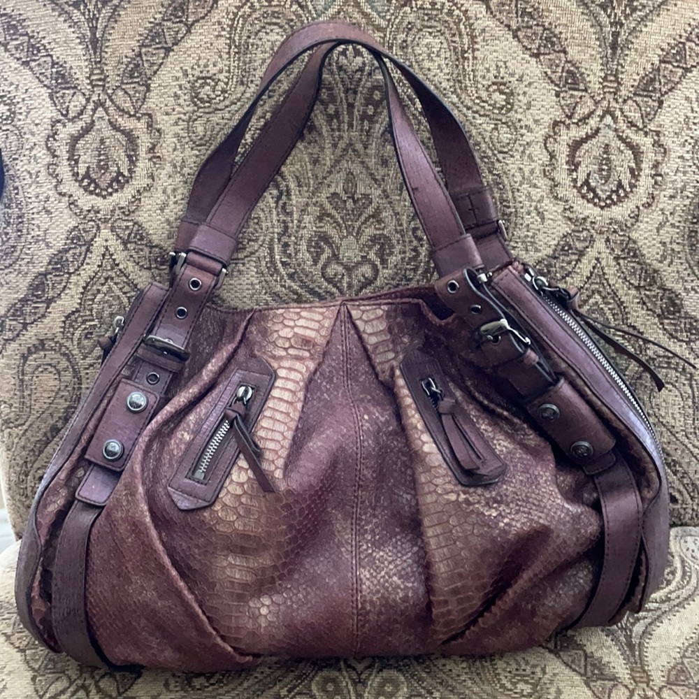 Brown snakeskin embossed Michele hobo bag